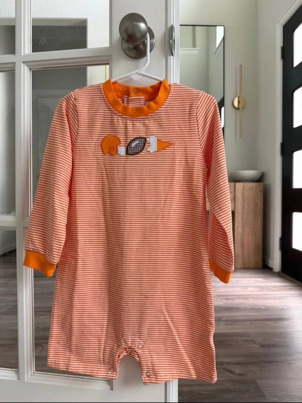 NWOT- 3T- Striped Orange Football Appliqué Baby One-Piece Bodysuit